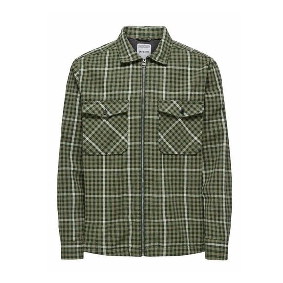 ONLY & SONS Tyson Check Mens Zip-Up Overshirt - SPRUCE Men’s Large - Picture 1 of 9